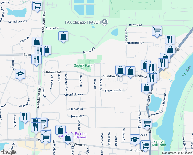 map of restaurants, bars, coffee shops, grocery stores, and more near 686 Dean Street in South Elgin