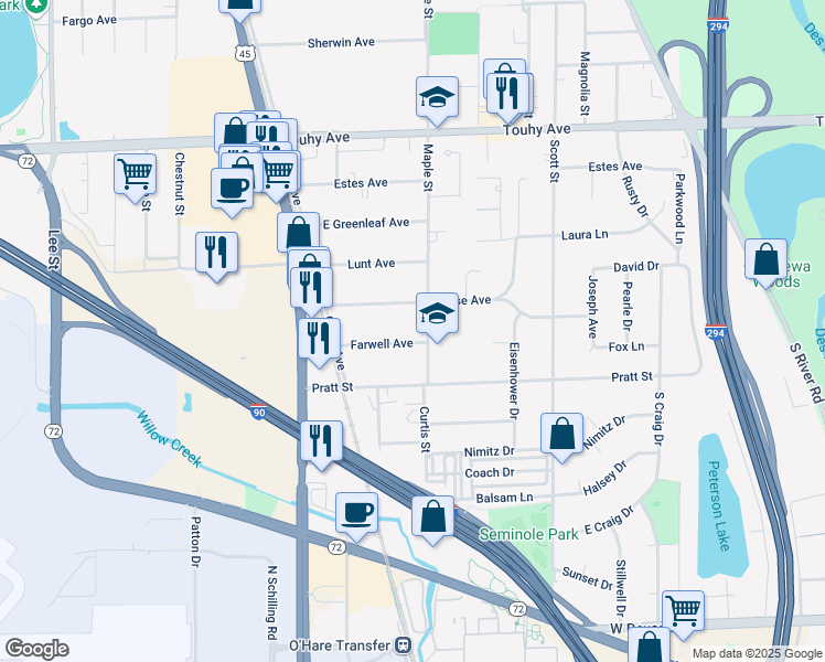 map of restaurants, bars, coffee shops, grocery stores, and more near 1769 Morse Avenue in Des Plaines