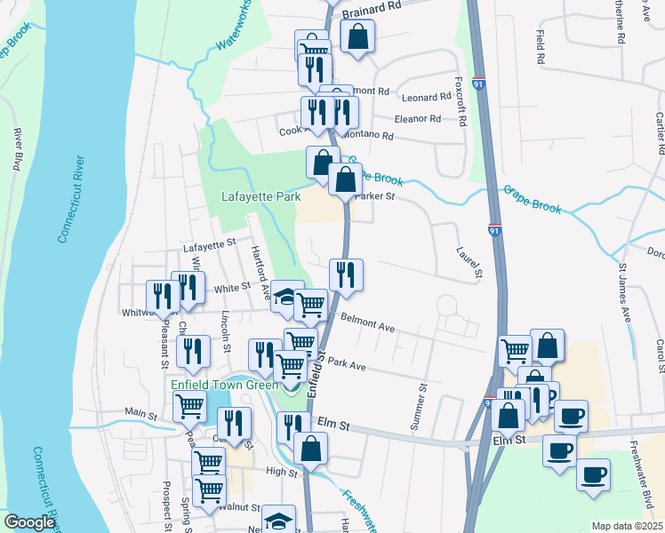 map of restaurants, bars, coffee shops, grocery stores, and more near in Enfield