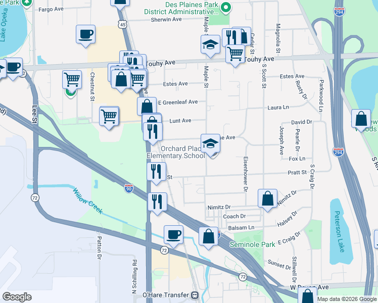 map of restaurants, bars, coffee shops, grocery stores, and more near 1769 Morse Avenue in Des Plaines
