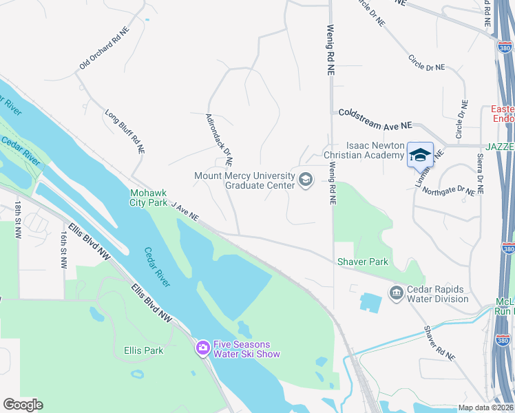 map of restaurants, bars, coffee shops, grocery stores, and more near 1514 Matterhorn Drive Northeast in Cedar Rapids