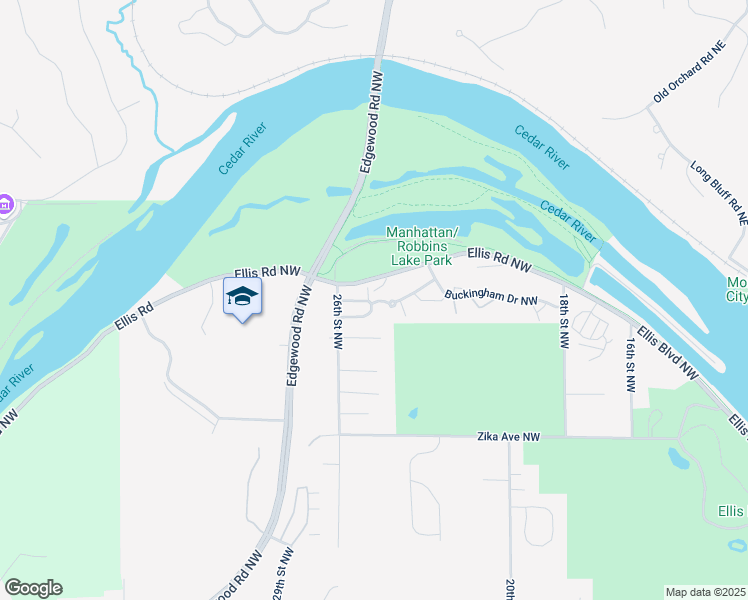 map of restaurants, bars, coffee shops, grocery stores, and more near 2500-2598 Oxford Lane Northwest in Cedar Rapids
