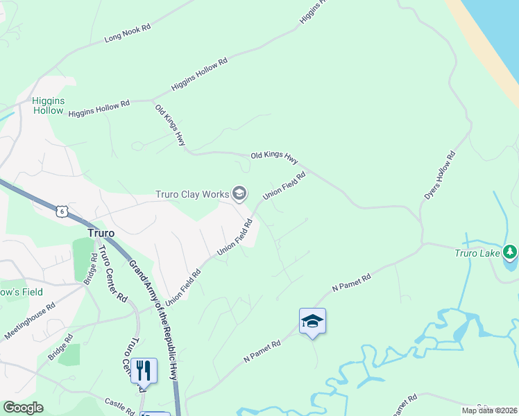 map of restaurants, bars, coffee shops, grocery stores, and more near 7 Union Field Road in Truro