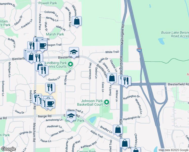 map of restaurants, bars, coffee shops, grocery stores, and more near 870 Debra Lane in Elk Grove Village