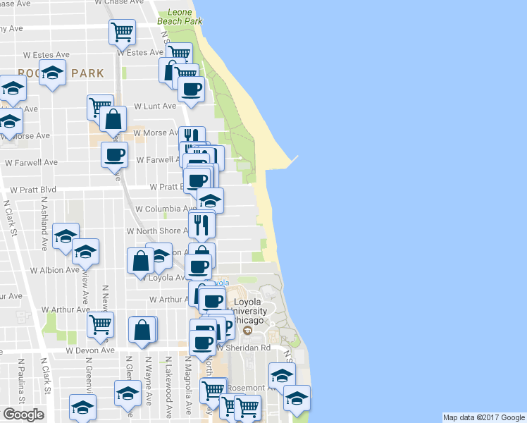 map of restaurants, bars, coffee shops, grocery stores, and more near 1061 West Columbia Avenue in Chicago