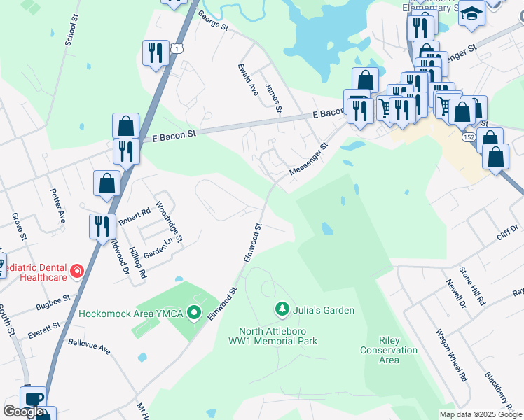 map of restaurants, bars, coffee shops, grocery stores, and more near 60 Terry Lane in Plainville