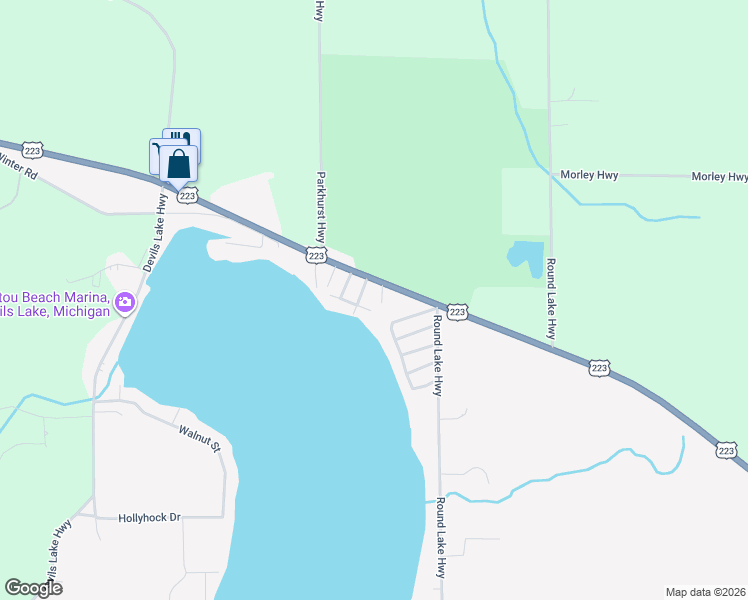 map of restaurants, bars, coffee shops, grocery stores, and more near 5833 Edgewood Court in Manitou Beach-Devils Lake