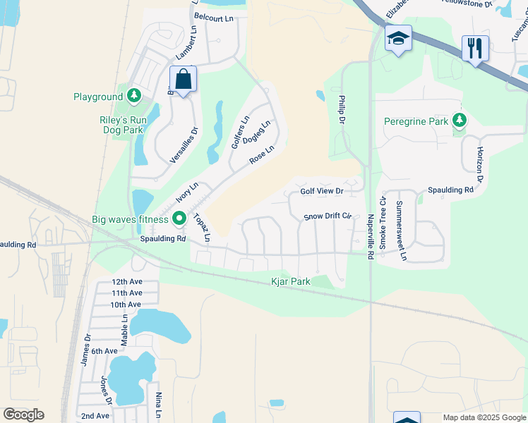 map of restaurants, bars, coffee shops, grocery stores, and more near 1520 Knoll Crest Drive in Bartlett
