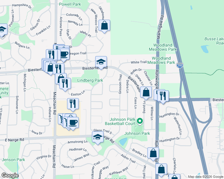 map of restaurants, bars, coffee shops, grocery stores, and more near 987 Cooper Court in Elk Grove Village