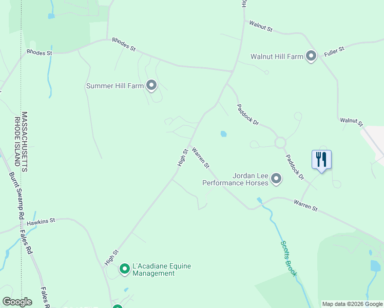 map of restaurants, bars, coffee shops, grocery stores, and more near 86 High Street in Plainville