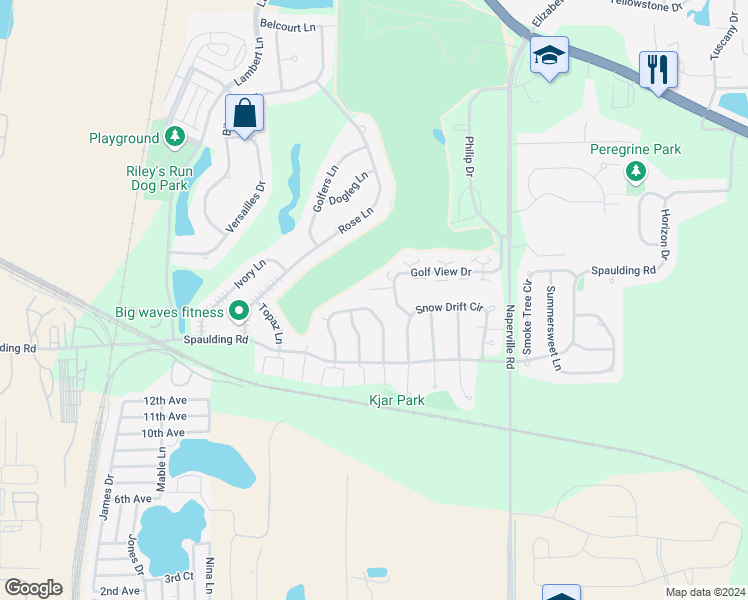 map of restaurants, bars, coffee shops, grocery stores, and more near 1520 Knoll Crest Drive in Bartlett