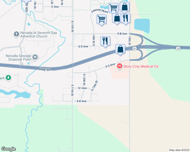 map of restaurants, bars, coffee shops, grocery stores, and more near 630 South 13th Street in Nevada
