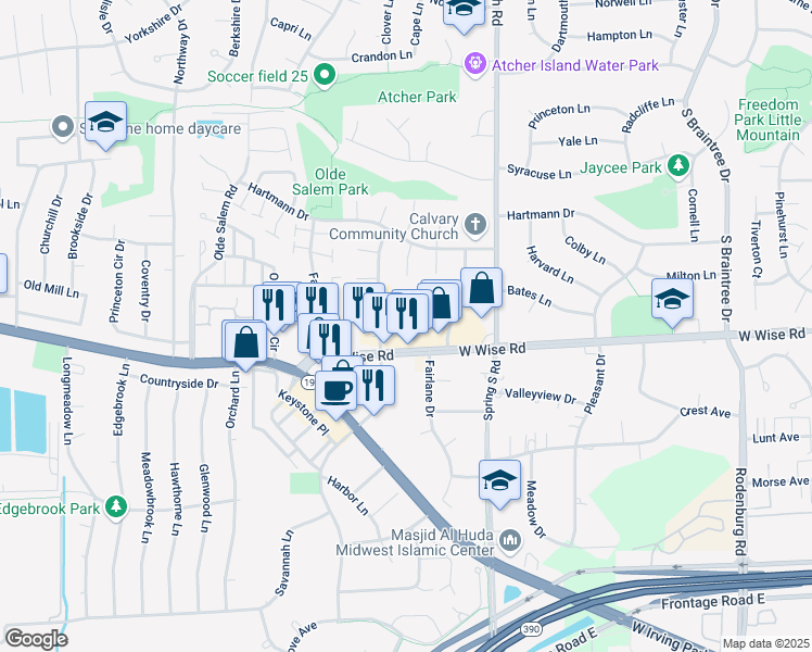 map of restaurants, bars, coffee shops, grocery stores, and more near 1770 Westover Lane in Schaumburg
