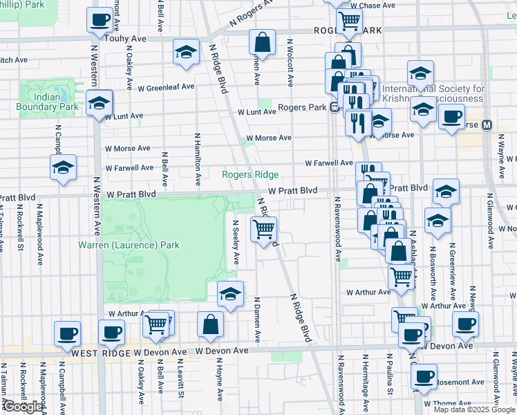 map of restaurants, bars, coffee shops, grocery stores, and more near 1942 West Columbia Avenue in Chicago
