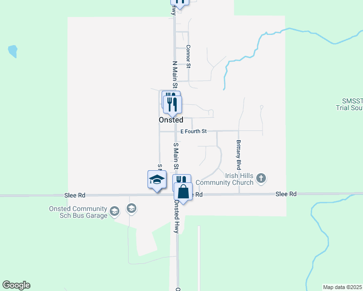 map of restaurants, bars, coffee shops, grocery stores, and more near 217 South Main Street in Onsted