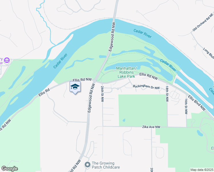 map of restaurants, bars, coffee shops, grocery stores, and more near 2552 Oxford Lane Northwest in Cedar Rapids