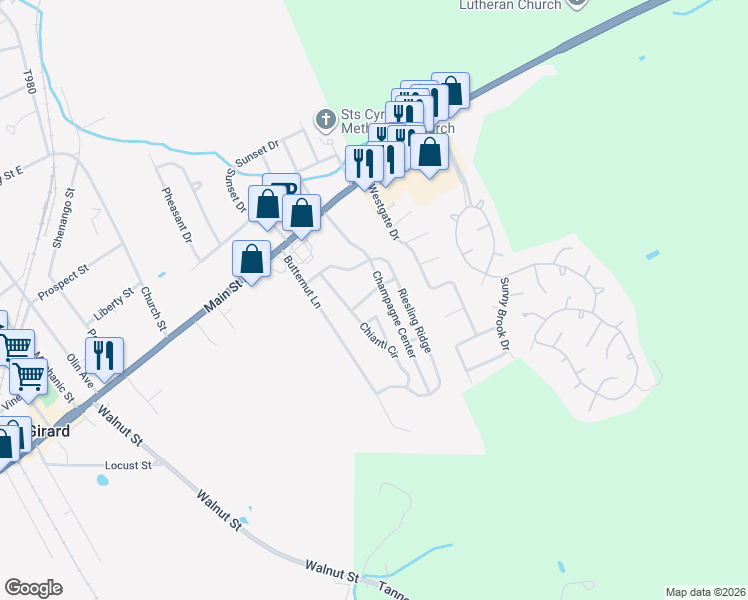 map of restaurants, bars, coffee shops, grocery stores, and more near 941 Catawba Cor in Girard