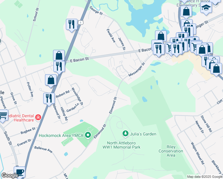 map of restaurants, bars, coffee shops, grocery stores, and more near 60 Terry Lane in Plainville