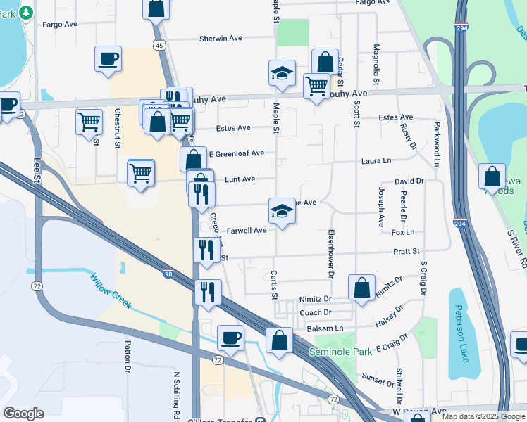 map of restaurants, bars, coffee shops, grocery stores, and more near 1769 Morse Avenue in Des Plaines