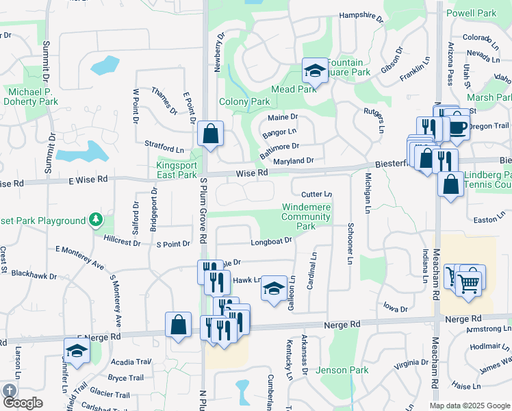 map of restaurants, bars, coffee shops, grocery stores, and more near 905 Knottingham Drive in Schaumburg