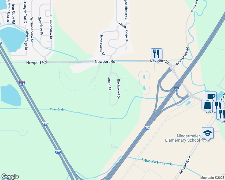 map of restaurants, bars, coffee shops, grocery stores, and more near 8788 Joann Drive in Charter Township of Berlin