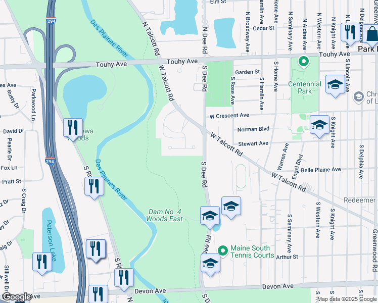 map of restaurants, bars, coffee shops, grocery stores, and more near 2400 Windsor Mall in Park Ridge