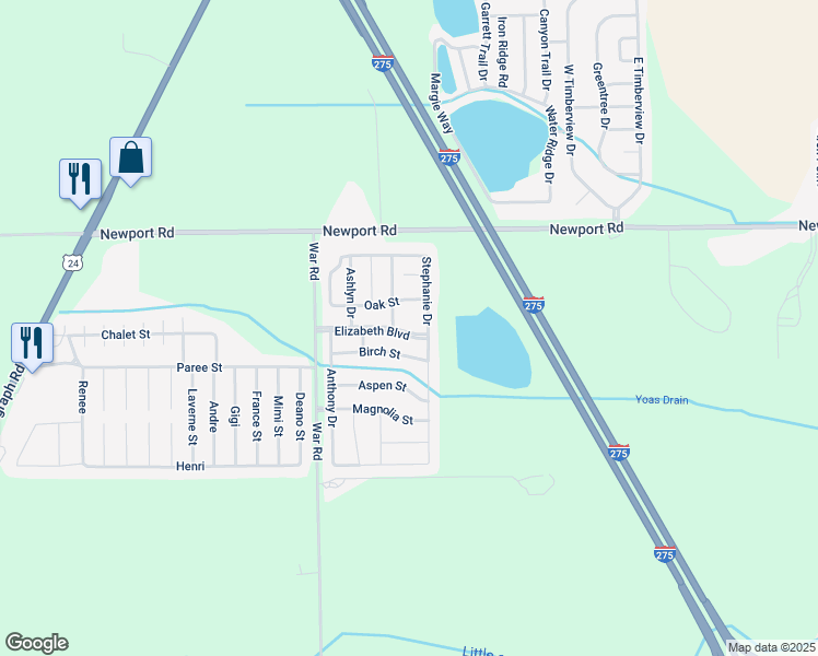 map of restaurants, bars, coffee shops, grocery stores, and more near 8734 Daniel Drive in Monroe County