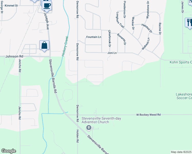 map of restaurants, bars, coffee shops, grocery stores, and more near 2372 Perry Drive in Stevensville