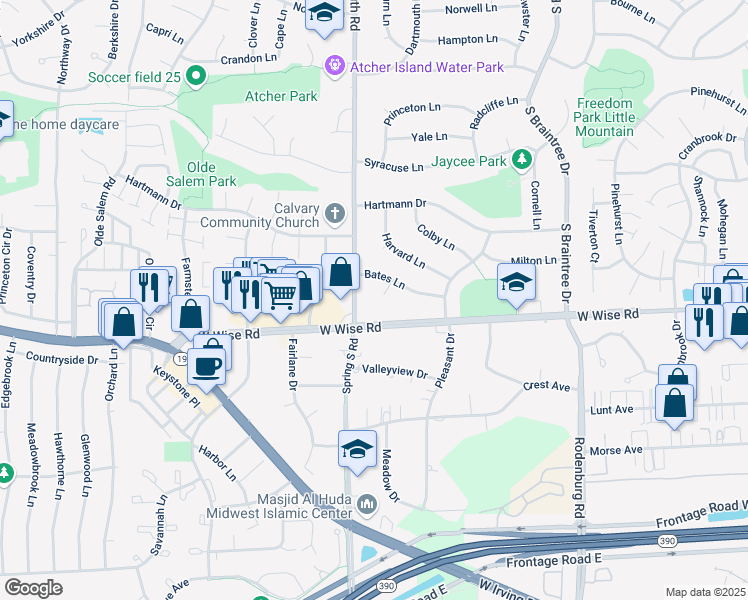 map of restaurants, bars, coffee shops, grocery stores, and more near 1125 Springinsguth Road in Schaumburg