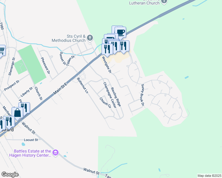 map of restaurants, bars, coffee shops, grocery stores, and more near 5377 Riesling Ridge in Girard