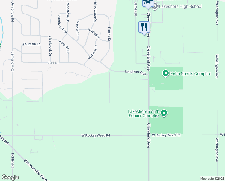 map of restaurants, bars, coffee shops, grocery stores, and more near 6244 Comiskey Road in Stevensville