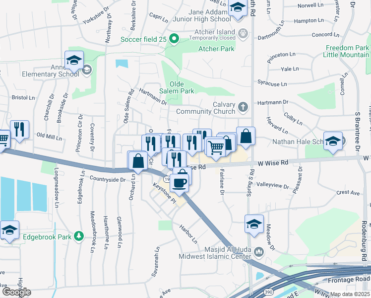 map of restaurants, bars, coffee shops, grocery stores, and more near 1110 Westover Lane in Schaumburg