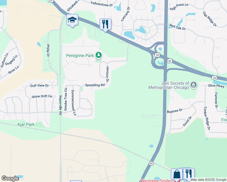 map of restaurants, bars, coffee shops, grocery stores, and more near 461 Horizon Drive in Bartlett