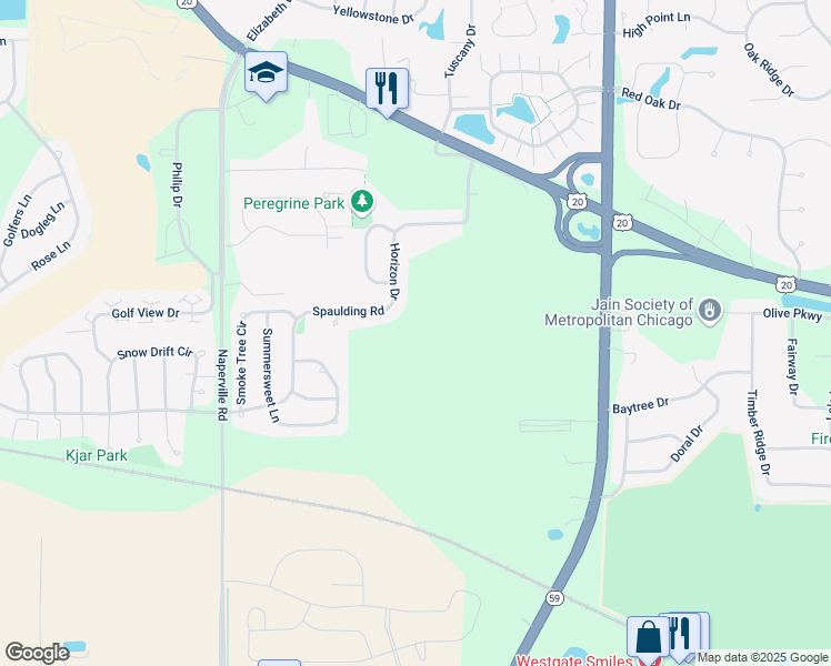 map of restaurants, bars, coffee shops, grocery stores, and more near 461 Horizon Drive in Bartlett