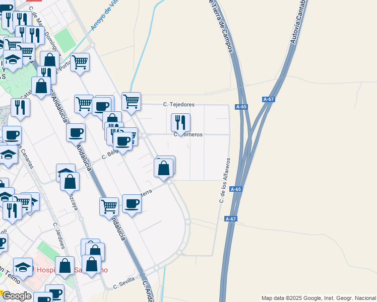 map of restaurants, bars, coffee shops, grocery stores, and more near in Palencia