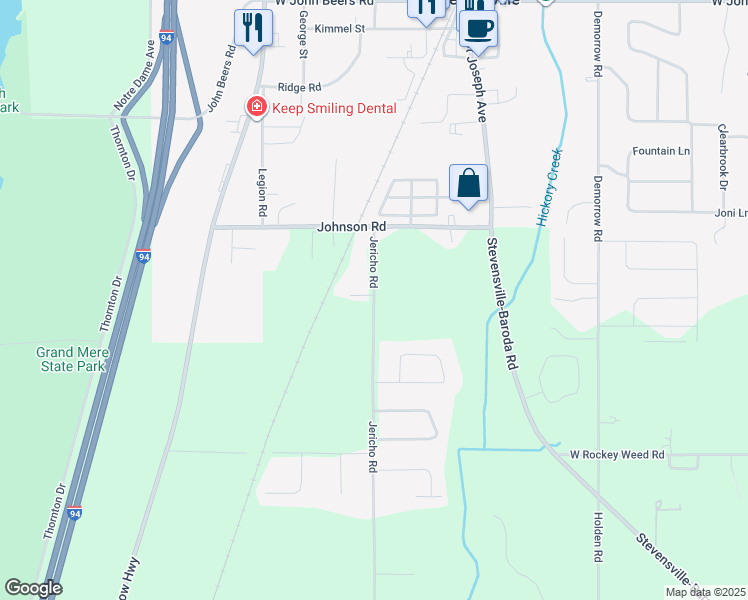 map of restaurants, bars, coffee shops, grocery stores, and more near 6230 Jericho Road in Stevensville