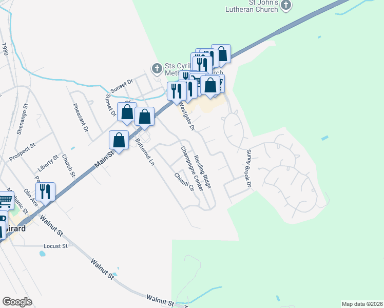 map of restaurants, bars, coffee shops, grocery stores, and more near 941 Catawba Cor in Girard