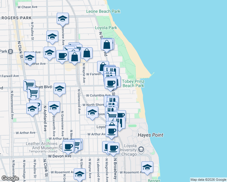 map of restaurants, bars, coffee shops, grocery stores, and more near in Chicago