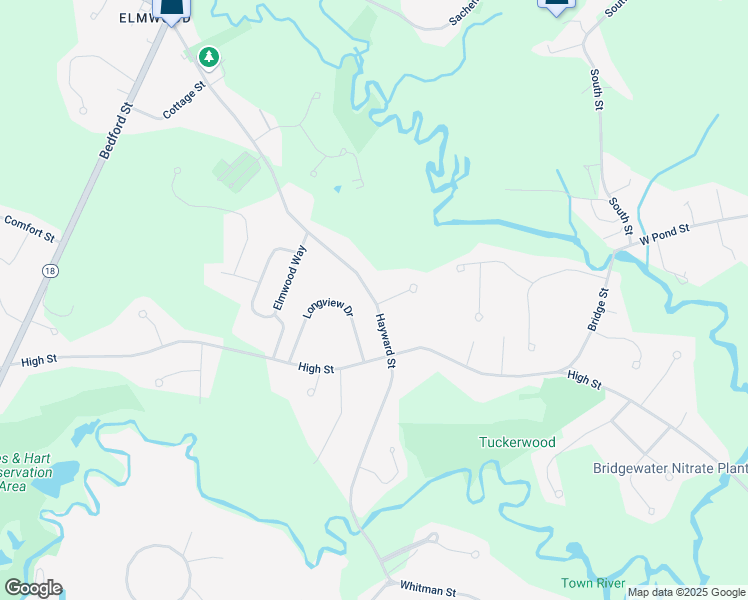 map of restaurants, bars, coffee shops, grocery stores, and more near 449 Hayward Street in Bridgewater