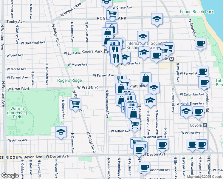 map of restaurants, bars, coffee shops, grocery stores, and more near 1756 West Columbia Avenue in Chicago