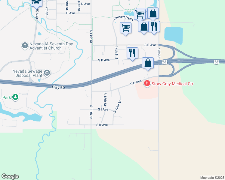 map of restaurants, bars, coffee shops, grocery stores, and more near 630 South 13th Street in Nevada