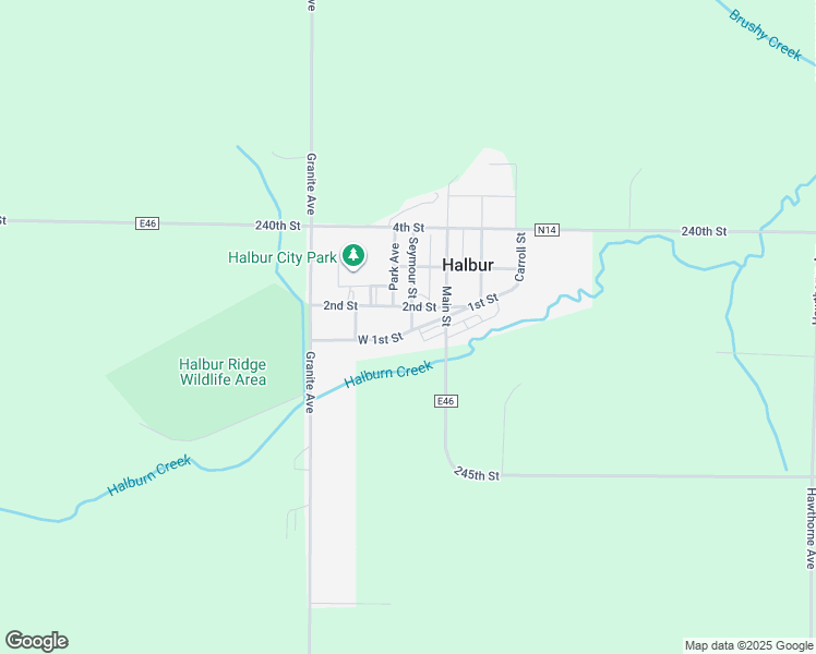 map of restaurants, bars, coffee shops, grocery stores, and more near 201 West 1st Street in Halbur