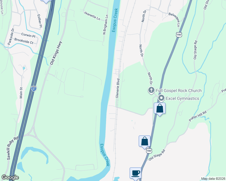 map of restaurants, bars, coffee shops, grocery stores, and more near 366 Glenerie Boulevard in Saugerties