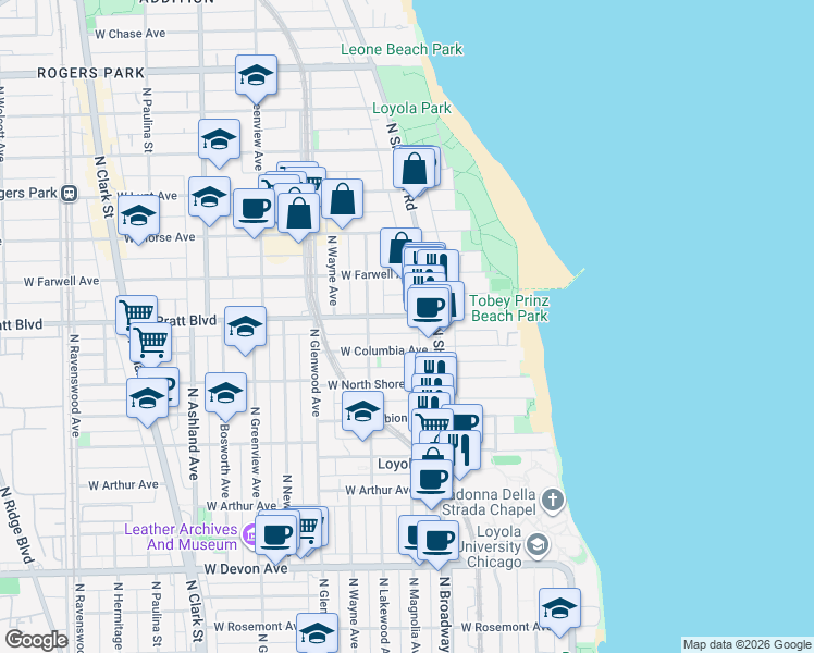 map of restaurants, bars, coffee shops, grocery stores, and more near in Chicago