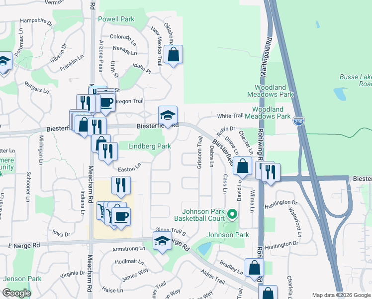 map of restaurants, bars, coffee shops, grocery stores, and more near 987 Cooper Court in Elk Grove Village