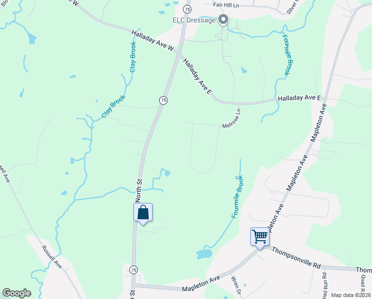 map of restaurants, bars, coffee shops, grocery stores, and more near 47 Farmstead Lane in Suffield