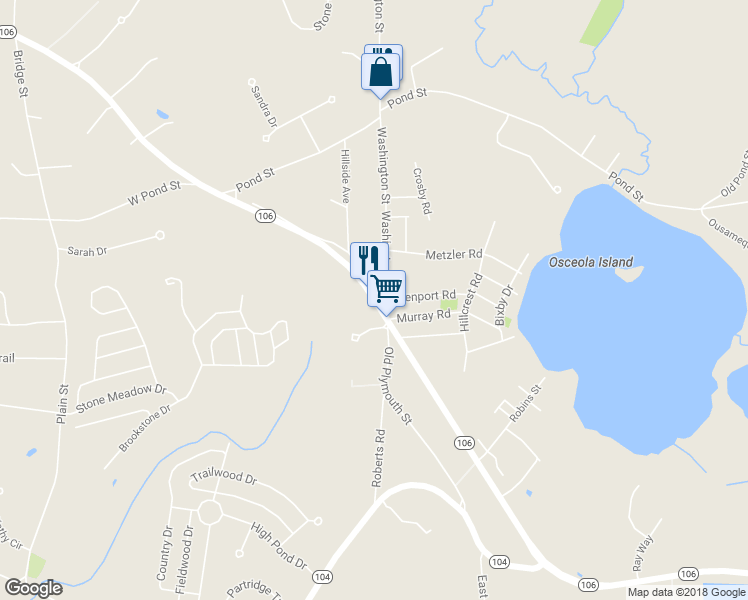 map of restaurants, bars, coffee shops, grocery stores, and more near 1652 Plymouth Street in East Bridgewater