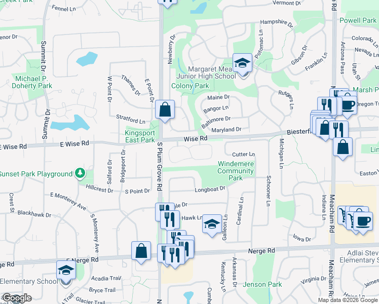 map of restaurants, bars, coffee shops, grocery stores, and more near 908 Surrey Drive in Schaumburg