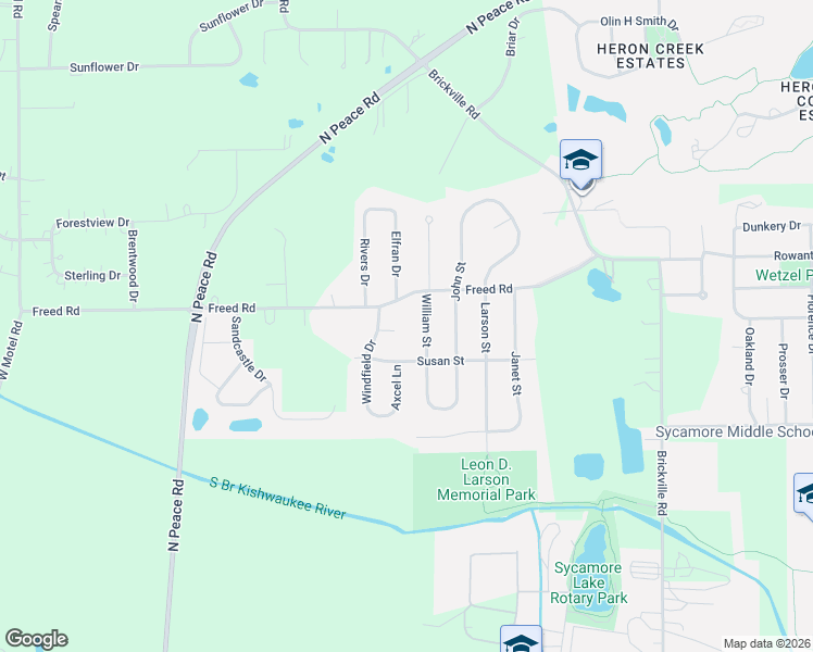 map of restaurants, bars, coffee shops, grocery stores, and more near 1120 Freed Road in Sycamore