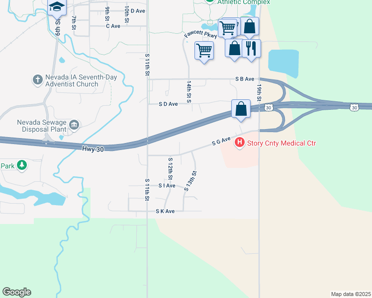 map of restaurants, bars, coffee shops, grocery stores, and more near 1305 South G Avenue in Nevada